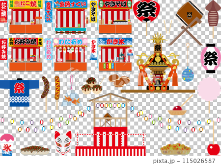 日本のお祭りのアイテムイラストセット 115026587