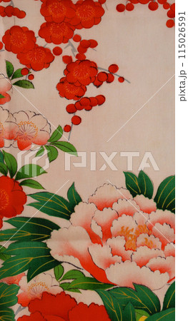 美しい和柄の花の背景素材、花柄の和風の背景素材、花柄の着物のパターン 115026591
