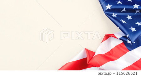 American flag on a gray background. US independence day. Copy space for text. 115026621