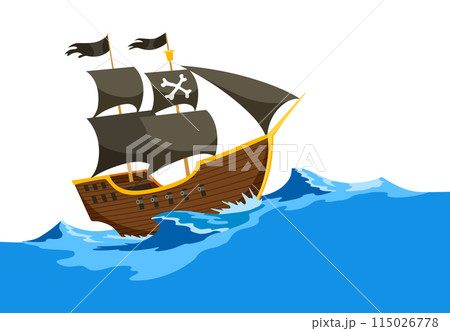 Pirate board game element, ship. Design element to create game or illustration. Fantasy area items. Vector cartoon colored hand drawn illustration Pirate board game element, ship. Design element to create game or illustration. Fantasy area items. Vector cartoon colored hand drawn illustration 115026778