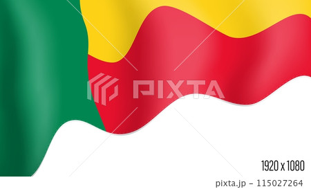 Benin country flag realistic independence day background. Benin commonwealth banner in motion waving, fluttering in wind. Festive patriotic HD format template for independence day 115027264