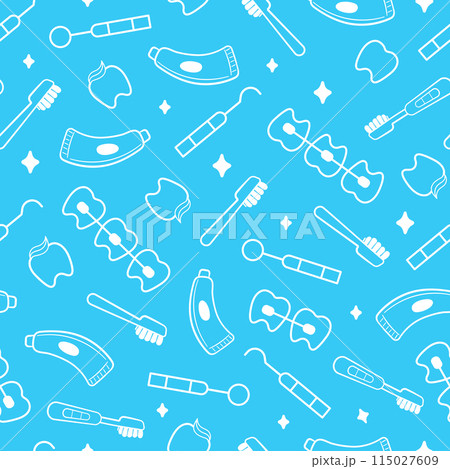 Dental health, dentist and orthodontics seamless pattern 115027609