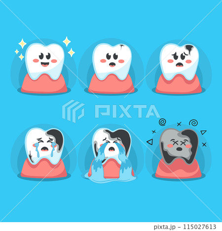 Set of health and sick tooth character dental treatment 115027613
