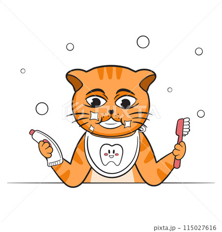Cute red cat brushing teeth cartoon for ad banner 115027616