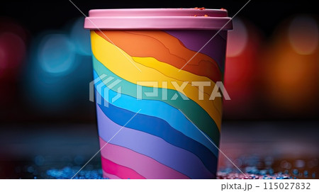 rainbow LGBTQ colors on cup, space for text 115027832