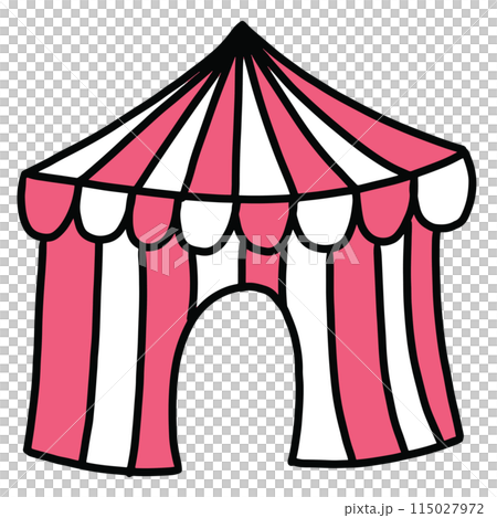 Hand drawn circus tent for sticker, weekend, trip, vacation, holiday, amusement park, logo, icon, decoration, shirt print, card, social media, poster, standee, kids, children, leisure, hobby, patches 115027972