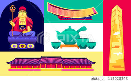 Come to rest in Korea - set of flat design style colorful illustrations Come to rest in Korea - set of flat design style colorful illustrations 115028348