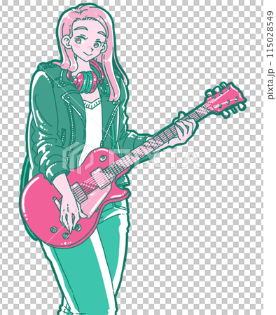エレキギターを弾く女性のイラスト 115028549