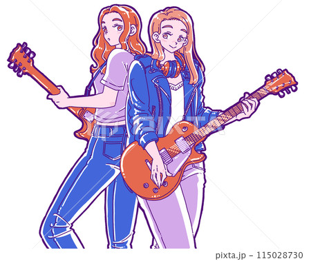 エレキギターを弾く2人の女性のイラスト 115028730