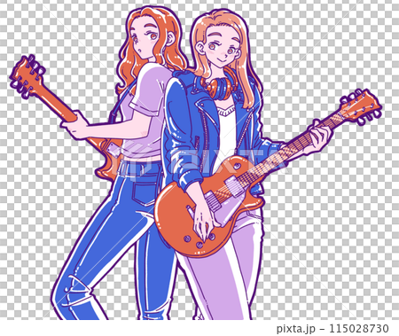 エレキギターを弾く2人の女性のイラスト 115028730