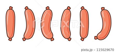Flat Vector Sausage Icon Set. Cartoon Sausage Icon, Isolated Flat Vector Sausage Icon Set. Cartoon Sausage Icon, Isolated 115029670