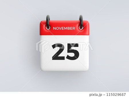 3D calendar icon with date 25 November on grey background. Vector schedule symbol. 115029687