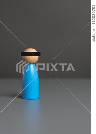 A man with a black stripe over his eyes. Anonymity concept. Witness protection program. Insider. Crimes and investigations. Suspect. A man with a black stripe over his eyes. Anonymity concept. Witness protection program. Insider. Crimes and investigations. Suspect. 115029703