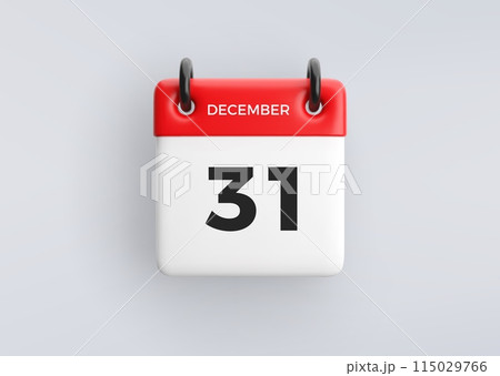 3D calendar icon with date 31 December on grey background. Vector schedule symbol. 115029766