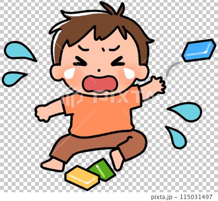 泣きながら積み木を投げる男の子 115031497