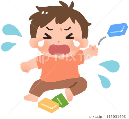 泣きながら積み木を投げる男の子 115031498