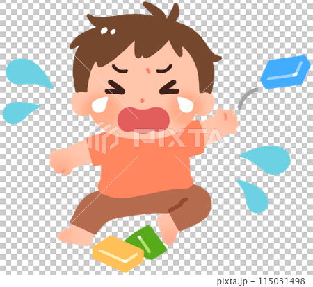男孩一邊哭一邊丟積木 男孩一邊哭一邊丟積木 115031498