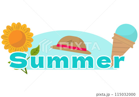 夏 summerアイコン。夏休み、アイス、バカンス。ベクターイラスト 115032000