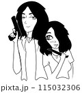 Guy with a gun and a girl with a knife 115032306
