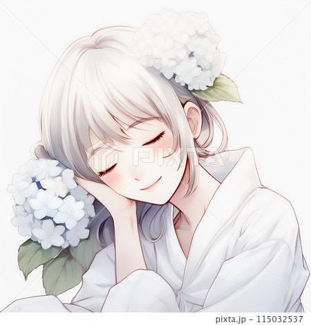 絵画　手描きイラスト　美人画　水彩画　原画　浴衣　眼鏡　紫陽花 絵画 手描きイラスト 美人画 水彩画 原画 浴衣 眼鏡 紫陽花