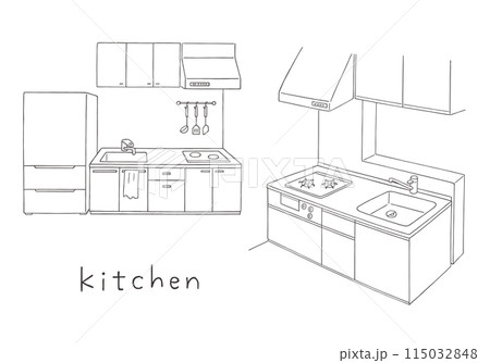 手描きの台所イラスト（モノクロ） 115032848