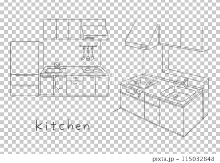 手描きの台所イラスト（モノクロ） 115032848