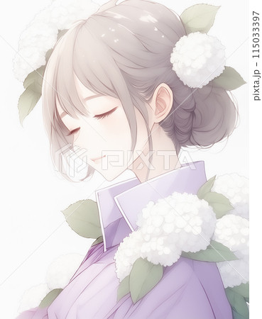 手描きイラスト お花と女の子137 かけりゃ
