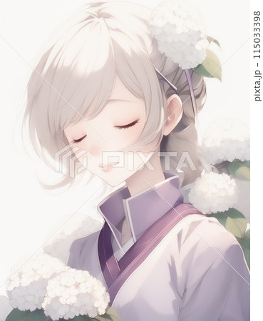 水彩イラスト　女性　紫陽花　アジサイ　儚い　咲く　美しい　花　フラワー　紫陽花　アジサイ 115033398