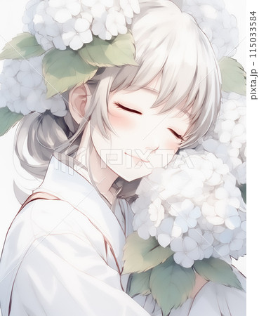 水彩イラスト 女性 紫陽花 アジサイ 儚い 咲く 美しい 花
