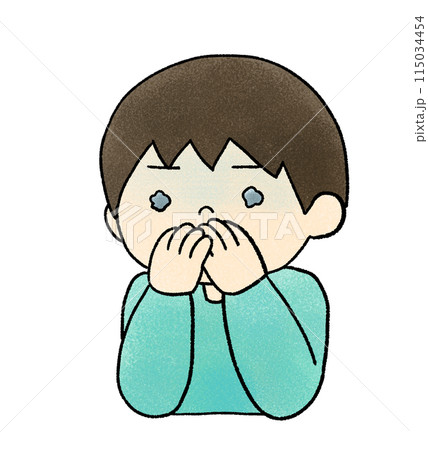 青ざめる、顔面蒼白の男の子の手描きイラスト 115034454