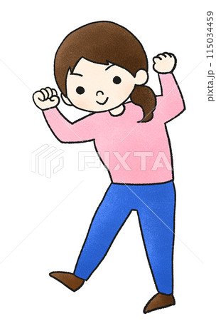 やる気のあるポーズをとる女の子の手描きイラスト、フロントダブルバイセップス 115034459
