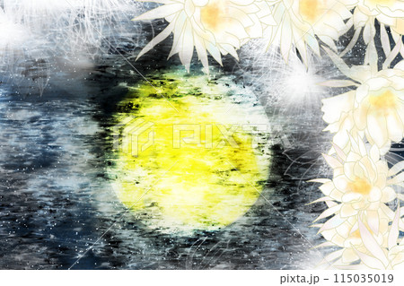 月下美人の花と水にうつる満月のカード 115035019