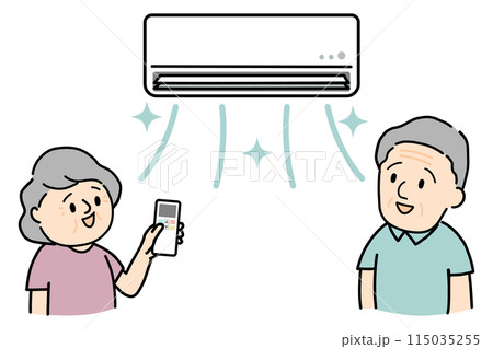 エアコンを使うシニア夫婦 115035255