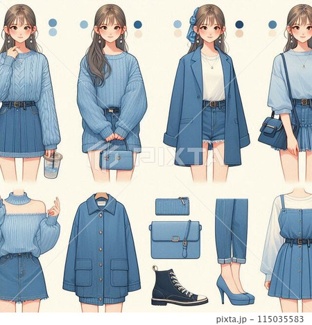 青のコーディネートのルックブック 115035583