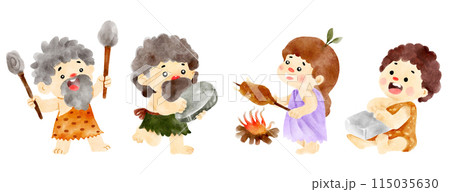 Stone age man . Cuet cartoon character . Watercolor paint design . Isolated white background . Illustration . 115035630