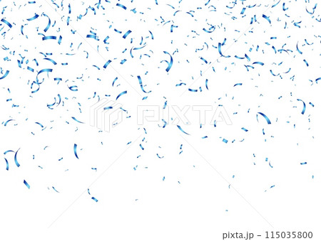 Blue confetti, falling paper ribbons isolated on white background. Birthday party decoration. 115035800