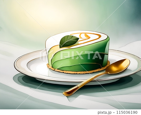 パティシエ　菓子製造人　菓子職人　スイーツ　メロン　金色　スプーン　ゴールド　グリーン　生クリーム 115036190