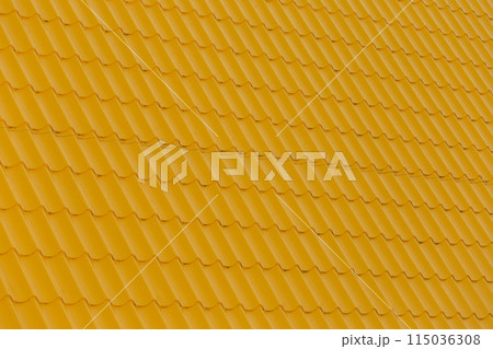 Yellow Bright Vibrant Tile Roof Covering House Surface Mosaic Abstract Pattern Texture Background Home 115036308