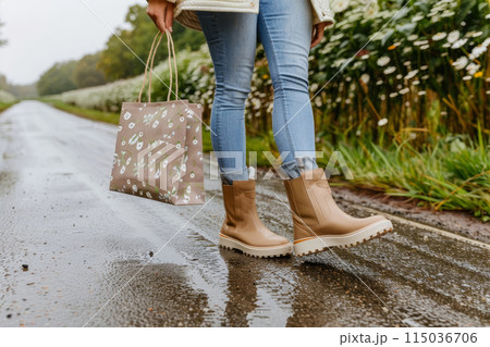 Happy woman carrying colorful shopping bags while walking on the bustling city street Happy woman carrying colorful shopping bags while walking on the bustling city street 115036706