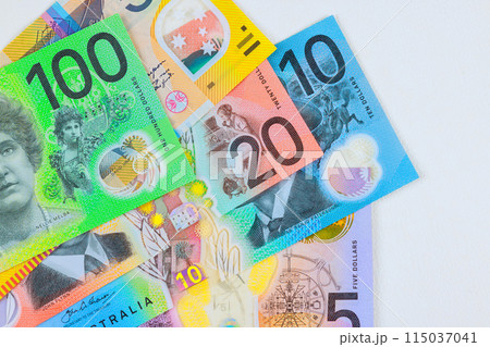 Australian currency AUD dollars is issued by National Bank of Australia in variety denominations. 115037041