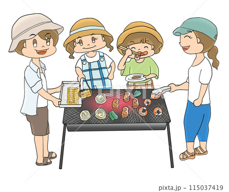 バーベキューをする家族 115037419