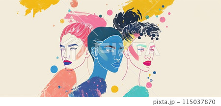 Different woman. Trendy diversity female face. Team equality, group of people. Abstract diverse portrait. Girl teamwork. Business person community. Social poster 115037870