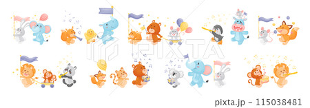 Cute Animal Character Marching and Playing Musical Instrument Vector Set Cute Animal Character Marching and Playing Musical Instrument Vector Set 115038481