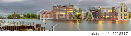 Embankment along the Spree river in the historical part of Berlin at sunset. Germany. 115038517