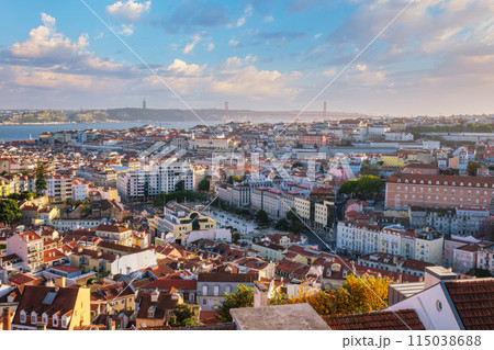 Sunset view of Lisbon from Miradouro da Senhora do Monte viewpoint. Lisbon, Portugal Sunset view of Lisbon from Miradouro da Senhora do Monte viewpoint. Lisbon, Portugal 115038688