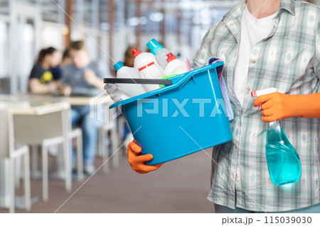 Concept of cleaning services in cafes and restaurants . Concept of cleaning services in cafes and restaurants . 115039030