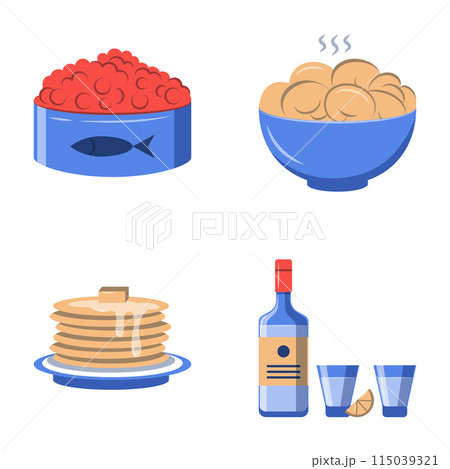 Russian national food flat icon set 115039321