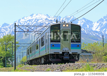 大糸線　5月の白馬山麓 115040936