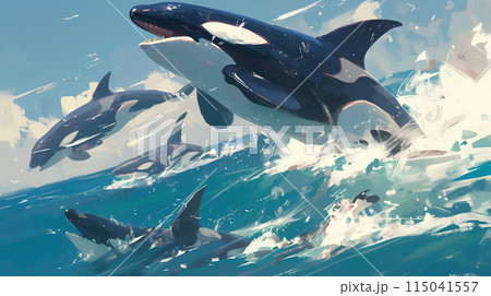 海で泳ぐシャチのイラスト素材 [115041557] - PIXTA