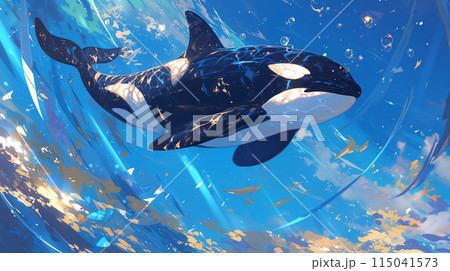 海で泳ぐシャチのイラスト素材 [115041573] - PIXTA